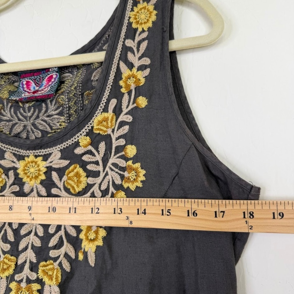 Johnny Was Embroidered Floral Linen Tank Dress Gray Boho Cottagecore Size Medium - Picture 8 of 12